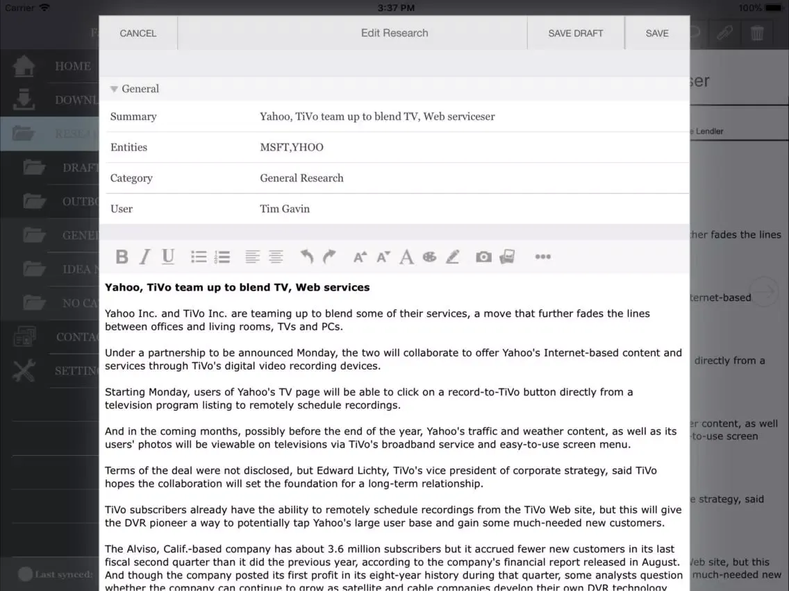 Factset RMS for Blackberry iPad  स्क्रीनशॉट