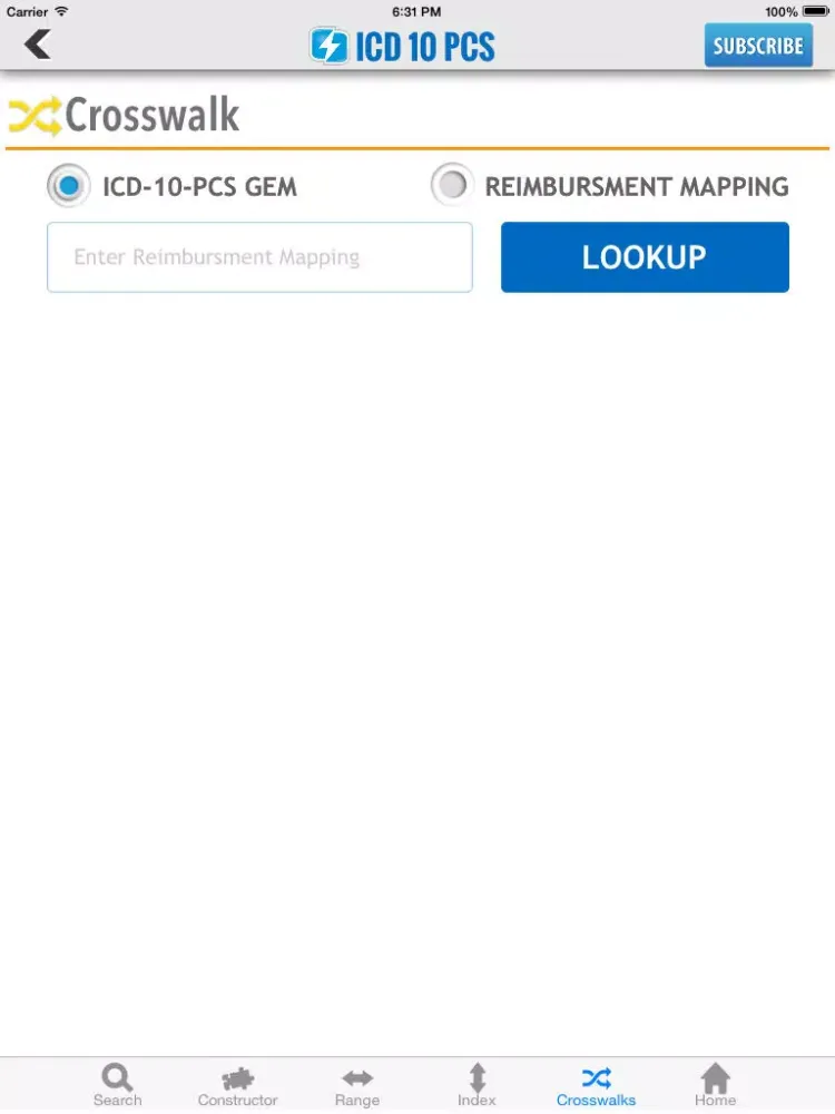 Ảnh chụp màn hình của ICD-10-PCS Lookup iPad