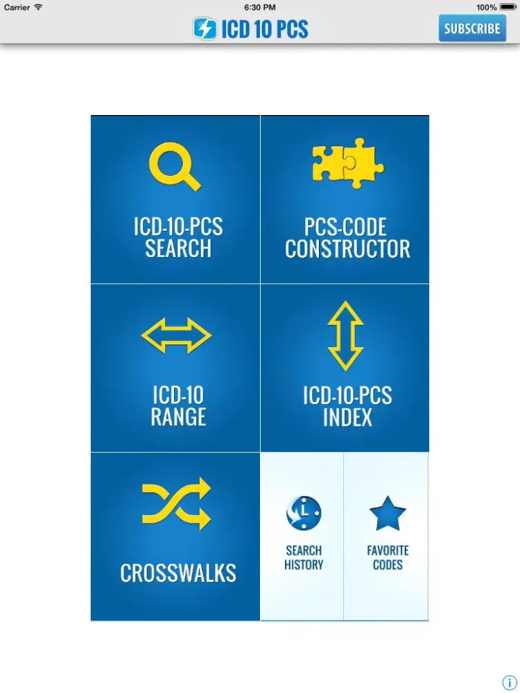 Ảnh chụp màn hình của ICD-10-PCS Lookup iPad