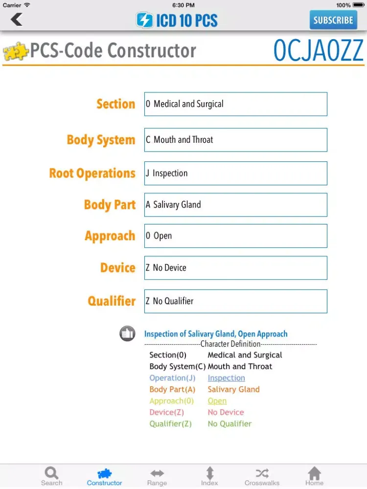 Ảnh chụp màn hình của ICD-10-PCS Lookup iPad