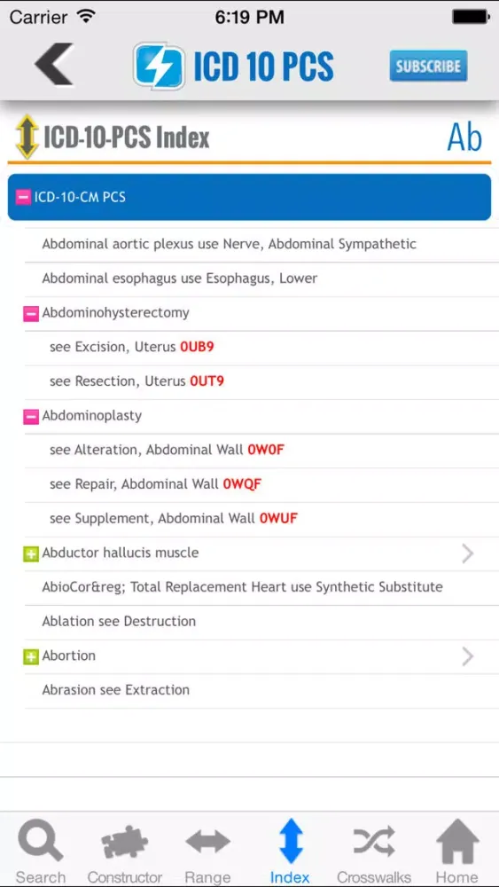 Ảnh chụp màn hình của ICD-10-PCS Lookup