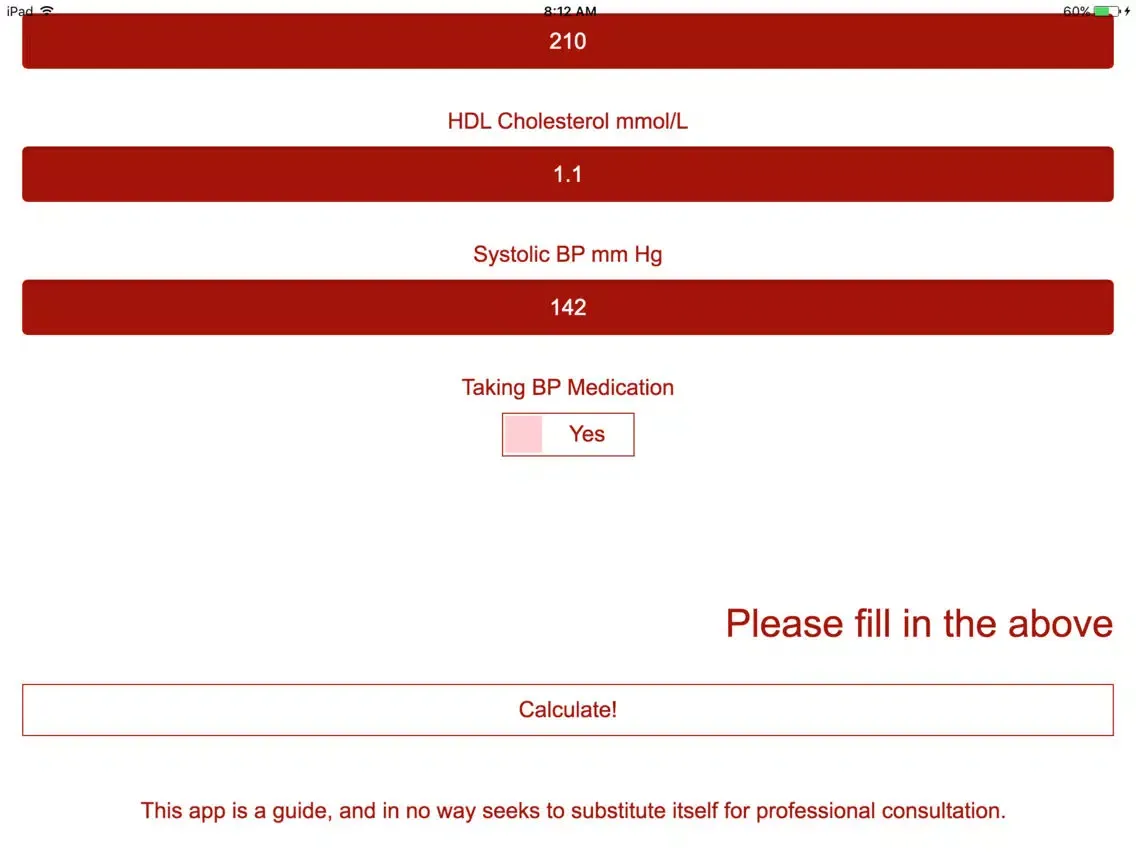 Heart Attack Risk Test iPad  Screenshots