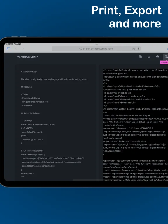 Markdown Editor for Safari iPad  स्क्रीनशॉट