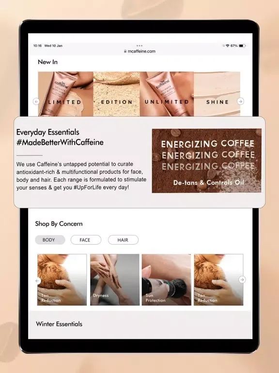 mCaffeine: Natural Skin Care iPad 应用截图