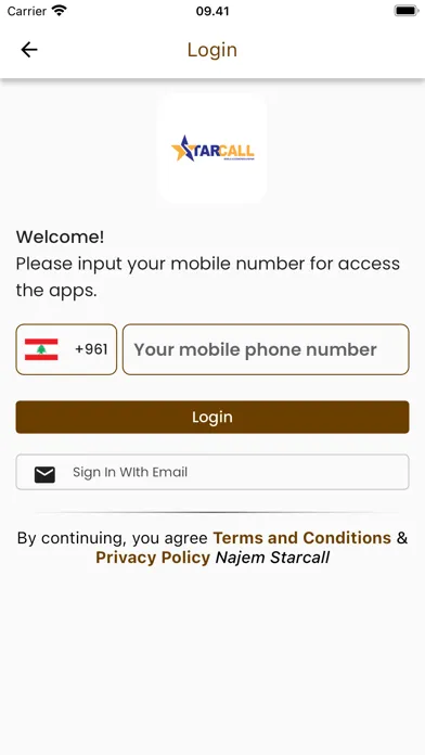 Tangkapan skrin Najem Starcall
