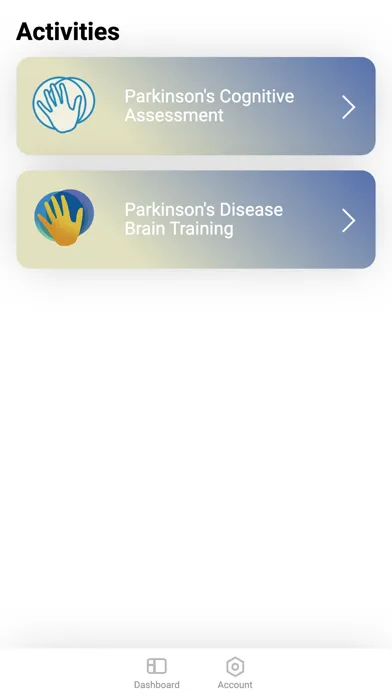 Capturas de tela do Parkinson's Cognitive Research