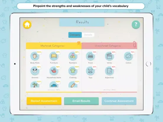 Ảnh chụp màn hình của First Words Checklist - Vocab Assessment for Pre-K iPad 
