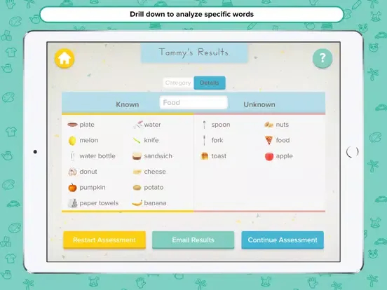 Ảnh chụp màn hình của First Words Checklist - Vocab Assessment for Pre-K iPad 