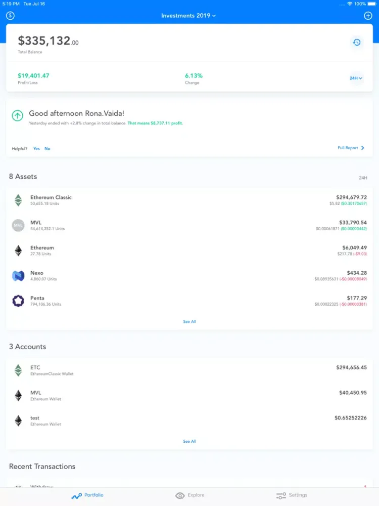 Blox Crypto Portfolio Tracker iPad  স্ক্রিনশট