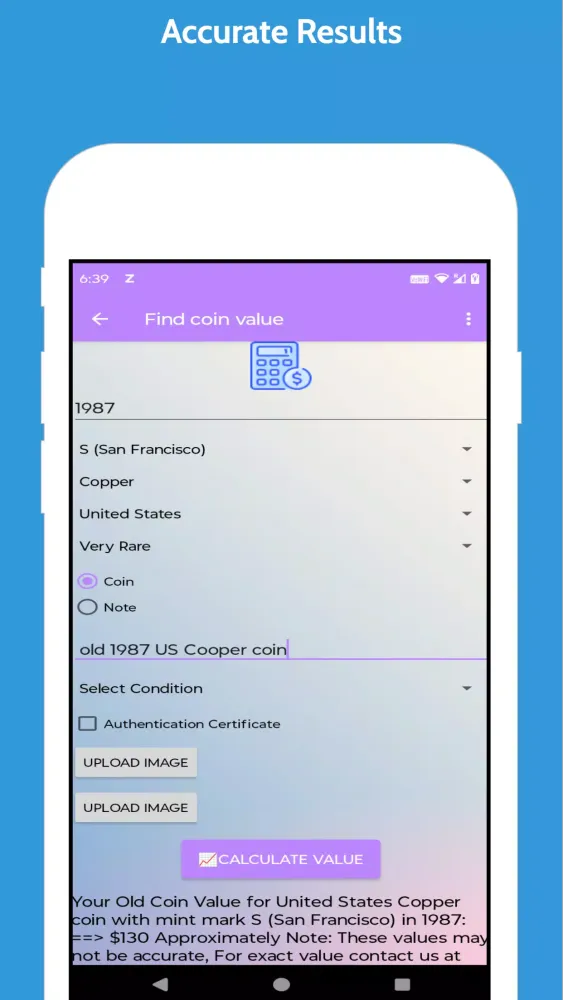 ภาพหน้าจอของ Coin Value Identifier