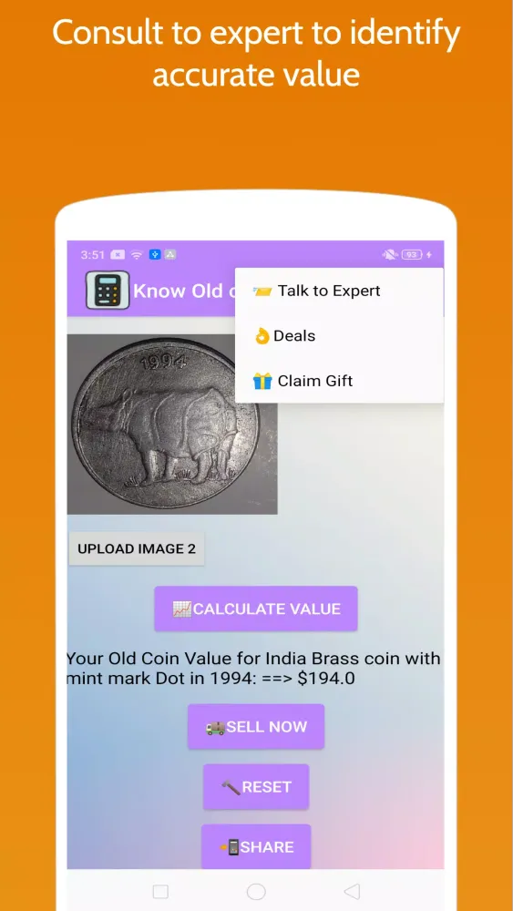 ภาพหน้าจอของ Coin Value Identifier