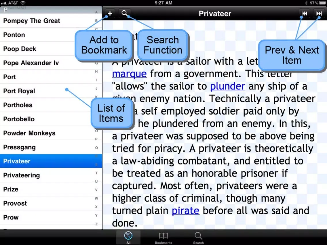 Tangkapan layar Pirate Glossary Plus+ iPad 
