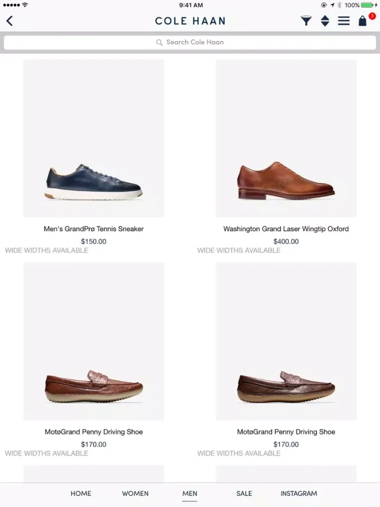 Zrzuty ekranu Cole Haan Shopping iPad 