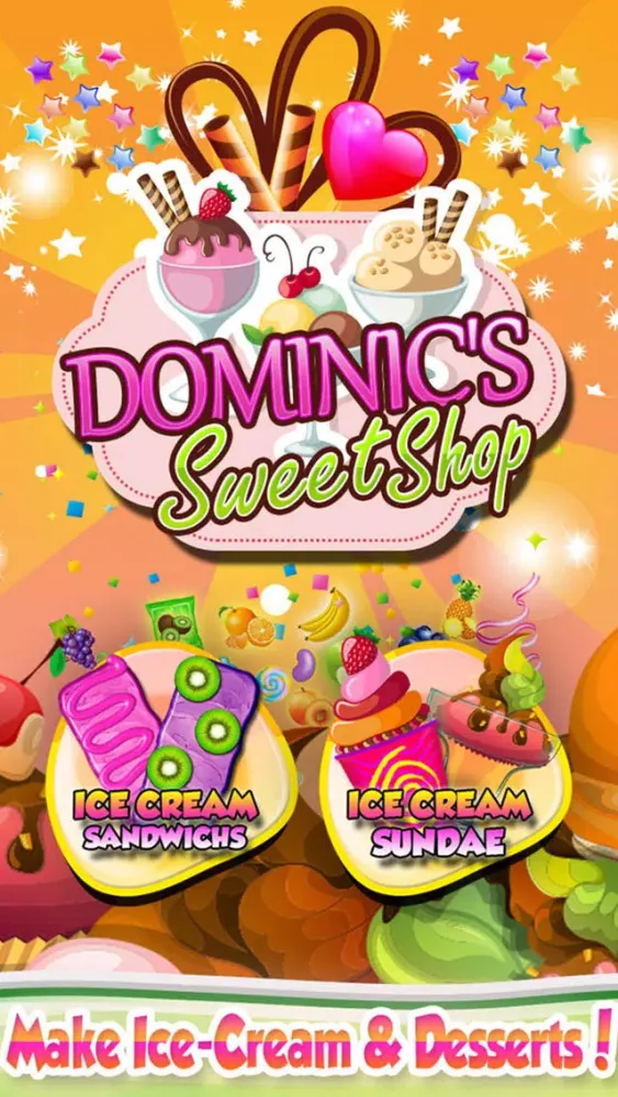 Capturas de tela do “Dominic's Sweets Shop: Play Near Me IceCream Frozen Cones & Outcast Desserts Maker Kids Game