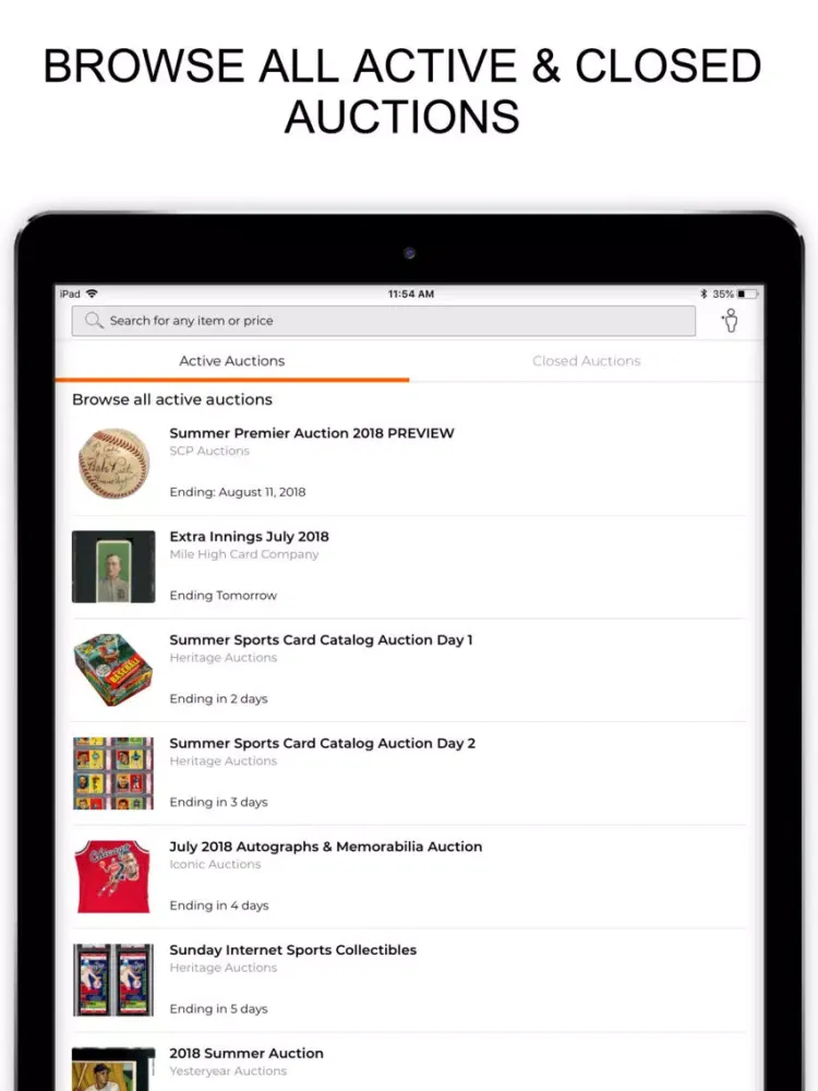 Collectable Sports Auctions iPad  Screenshots