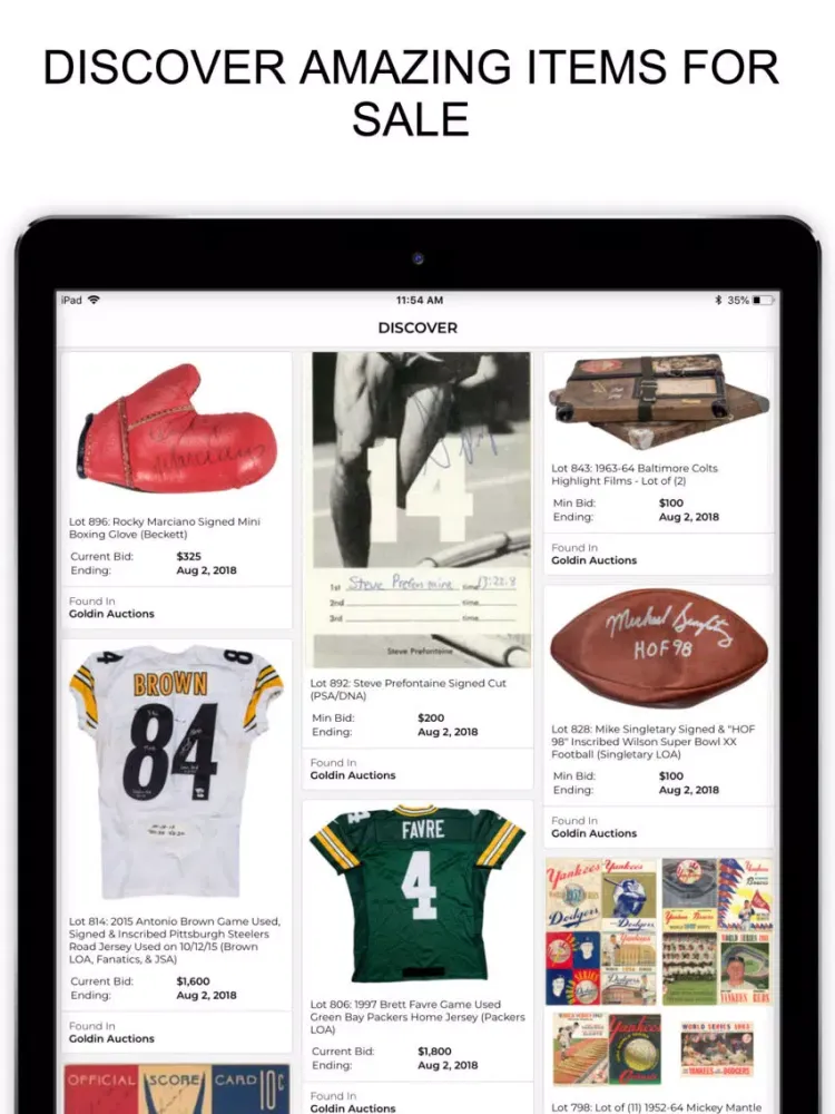 Collectable Sports Auctions iPad  Screenshots