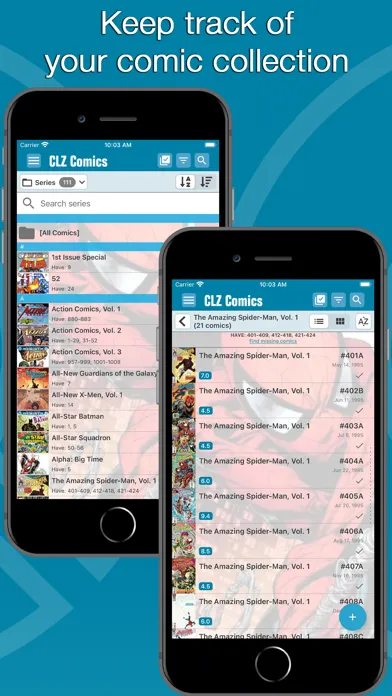 Capturas de tela do CLZ Comics collection database