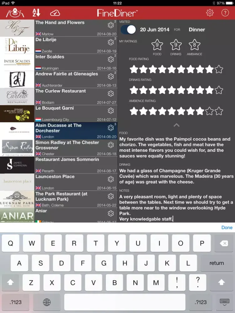 Capturas de pantalla de FineDiner - your restaurant journal iPad 