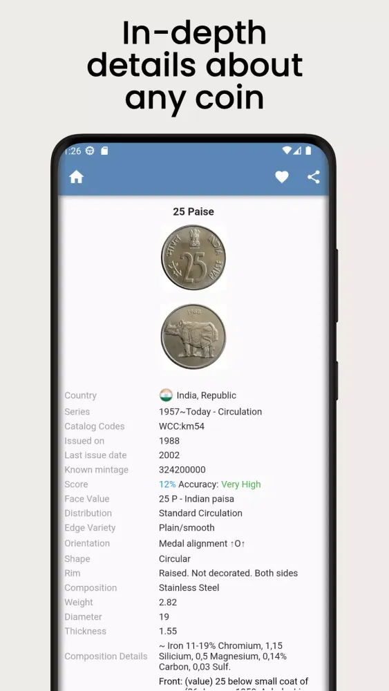 Capturas de tela do Coin Identifier
