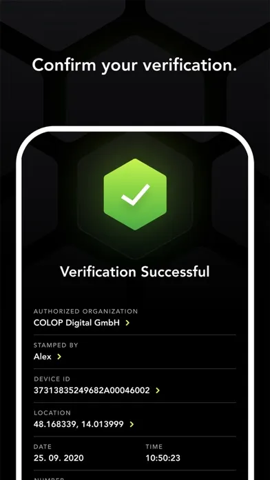 Tangkapan skrin COLOP Verification App