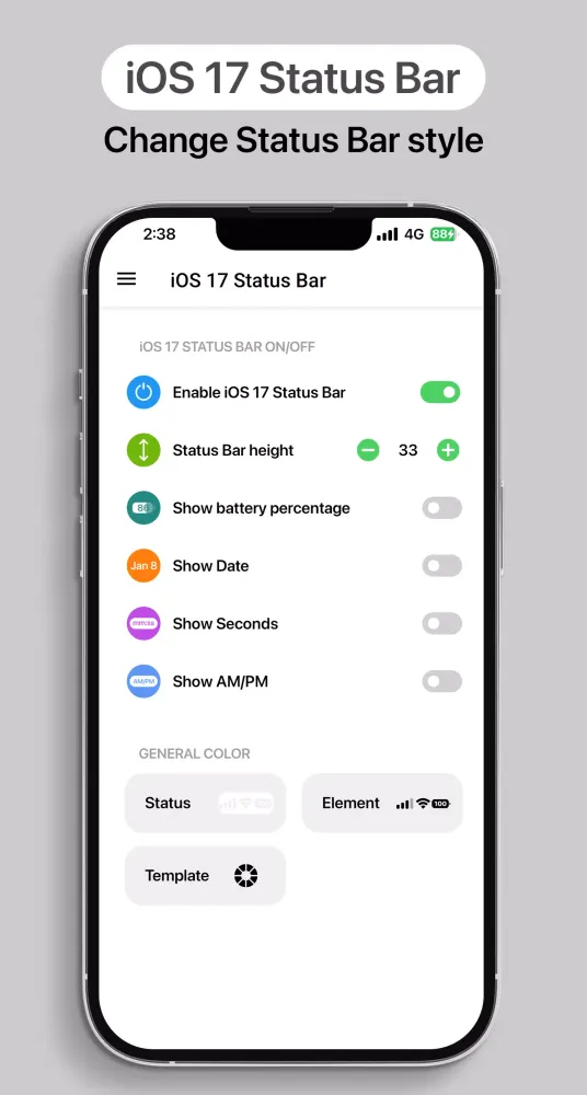 Ảnh chụp màn hình của iCenter OS 17: X - Status Bar