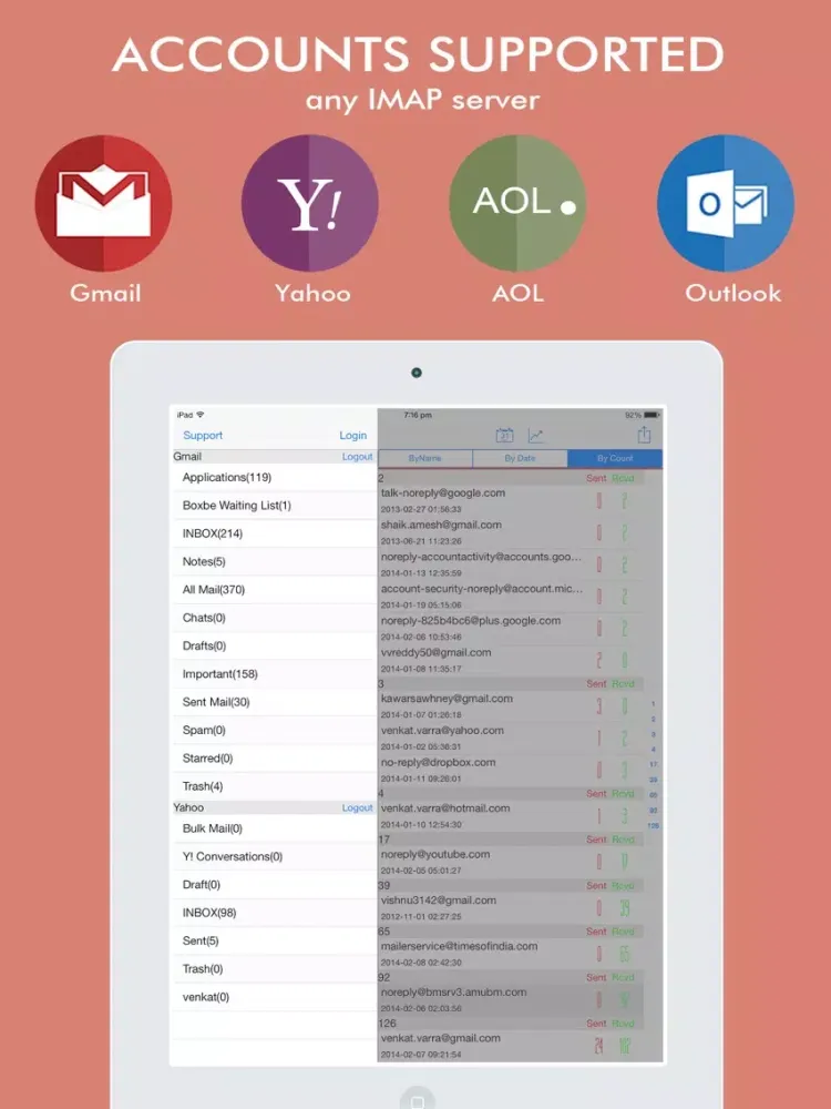 MailContacts : Extract emails from gmail & yahoo iPad  스크린샷
