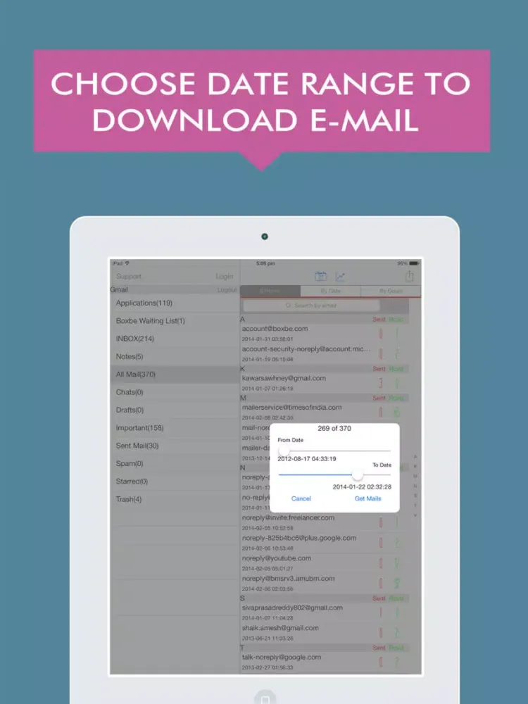 MailContacts : Extract emails from gmail & yahoo iPad  스크린샷