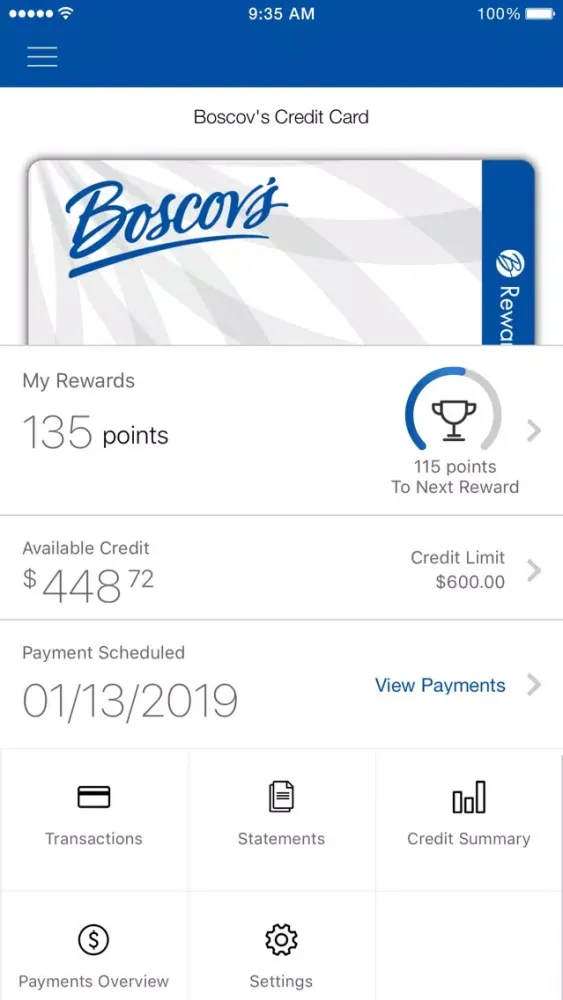 Captures d'écran de Boscov's Card App