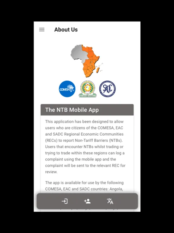 Capturas de tela do NTB Reporting - COMESA iPad 