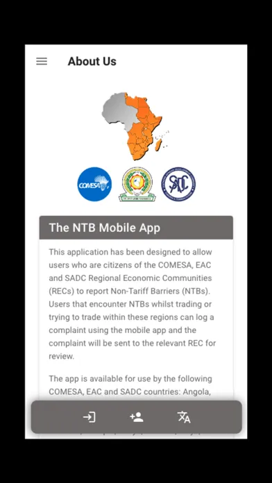 Capturas de tela do NTB Reporting - COMESA