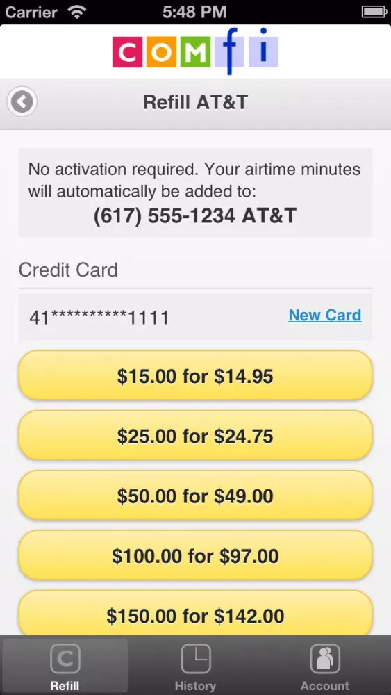 Comfi Refill Prepaid Cell Phone Airtime Minutes應用截圖