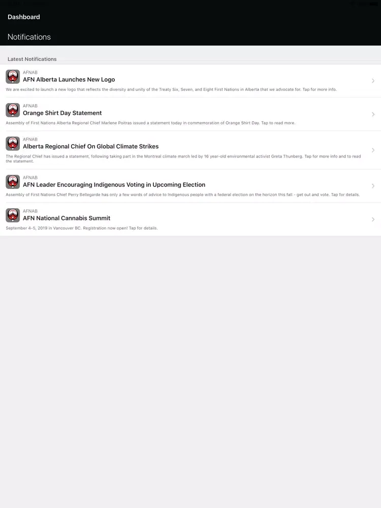 Zrzuty ekranu Assembly of First Nations - AB iPad 