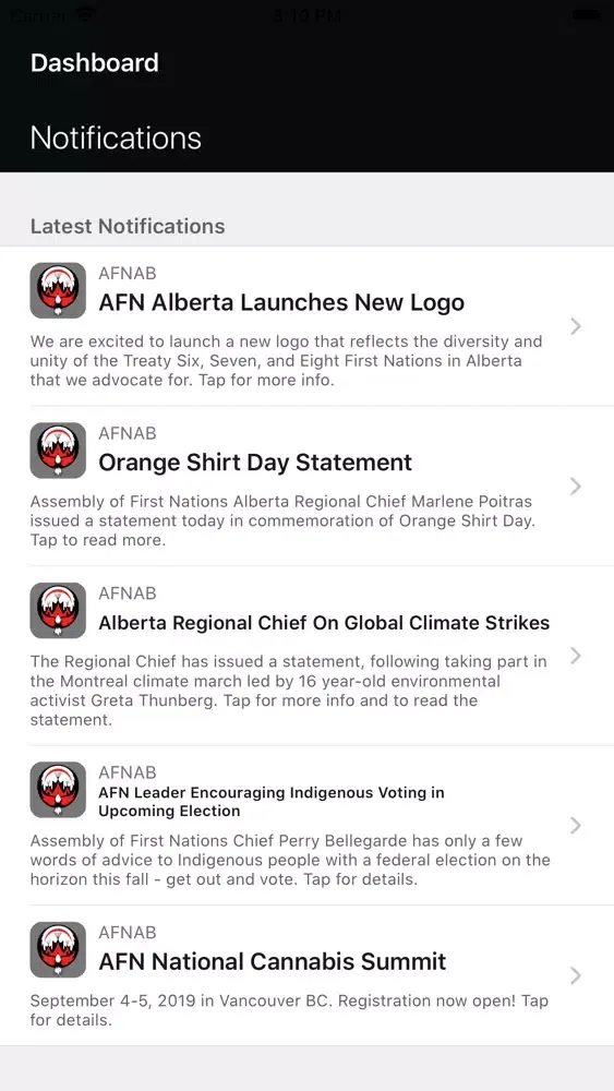 Zrzuty ekranu Assembly of First Nations - AB