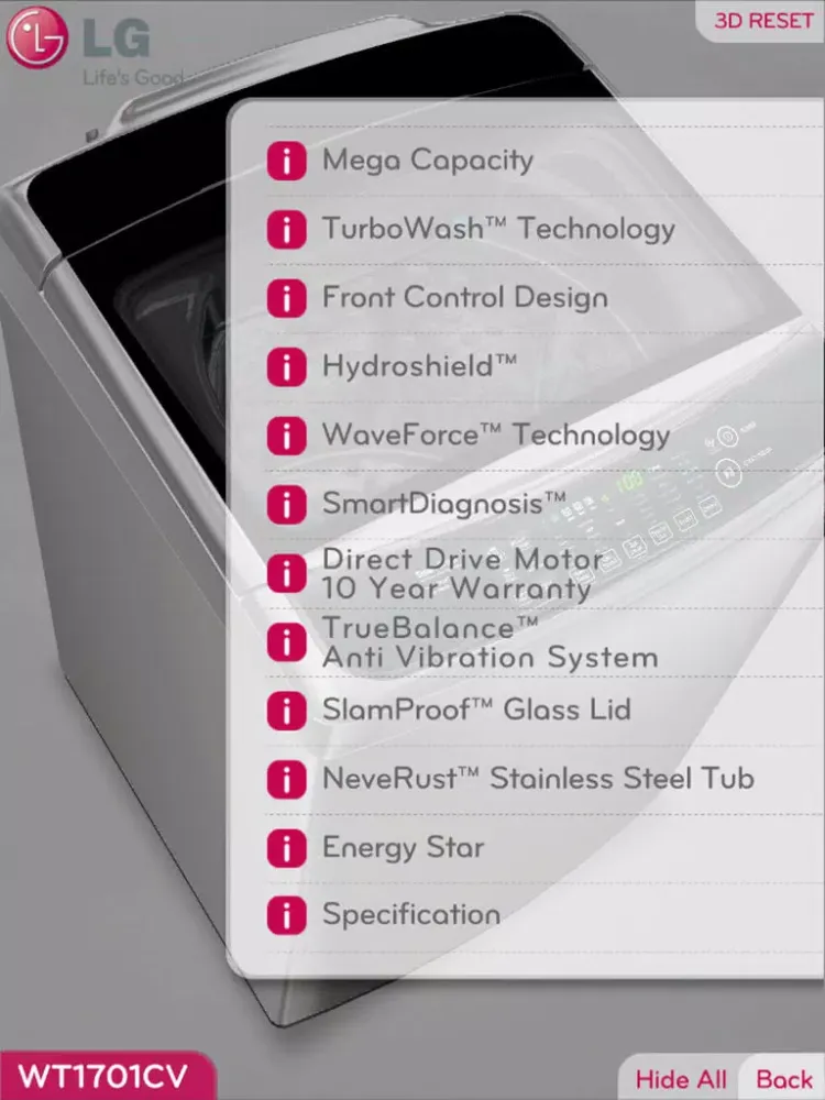 LG WASHER 3D (FRONT) (US, EN) iPad 应用截图