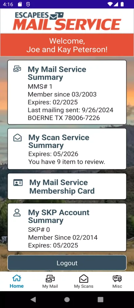 Screenshot di Escapees Mail Service