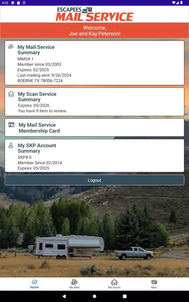 Screenshot di Escapees Mail Service