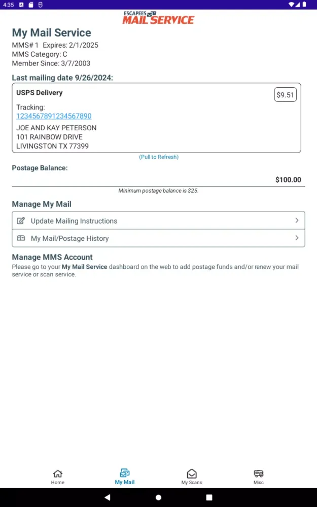 Screenshot di Escapees Mail Service