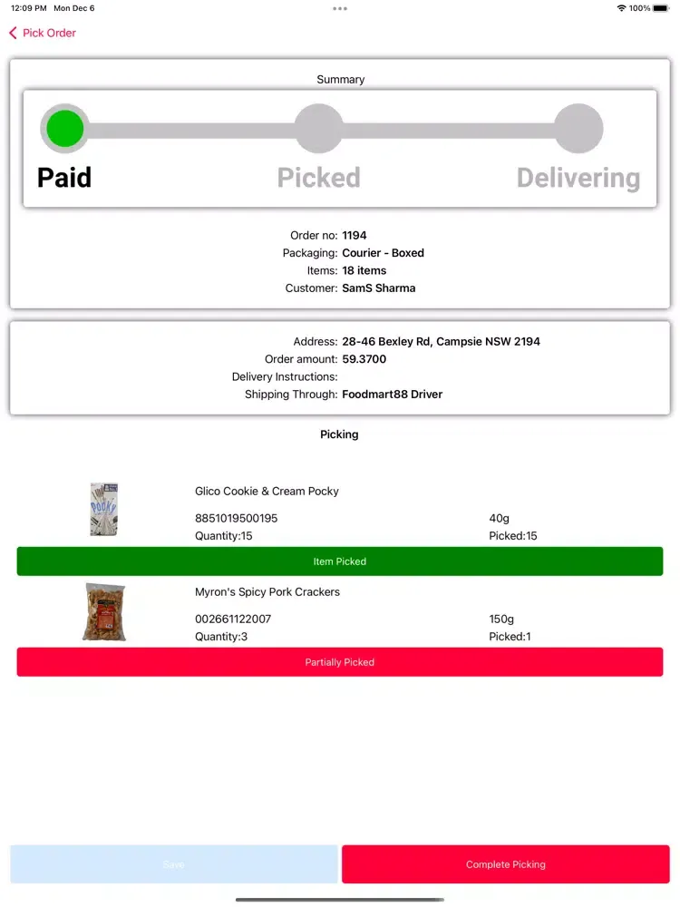 Foodmart88 Vendor App iPad  Screenshots