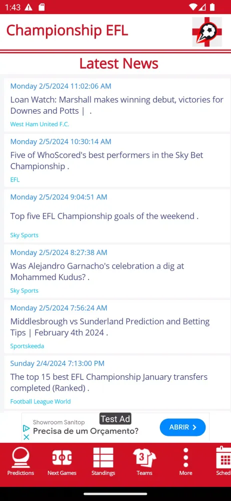 Ảnh chụp màn hình của Championship EFL England