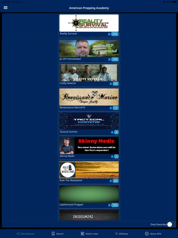 Tangkapan layar American Prepping Academy iPad 