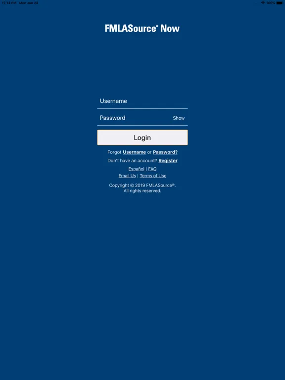 Tangkapan layar FMLASource® Now iPad 