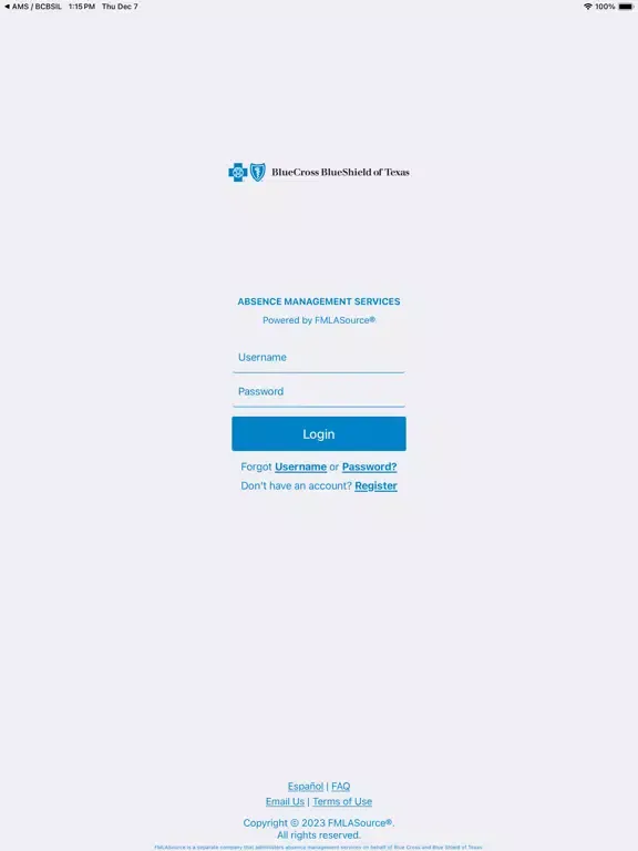 Ảnh chụp màn hình của AMS / BCBSTX iPad 