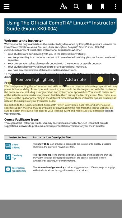 Capturas de tela do CompTIA Learning Center