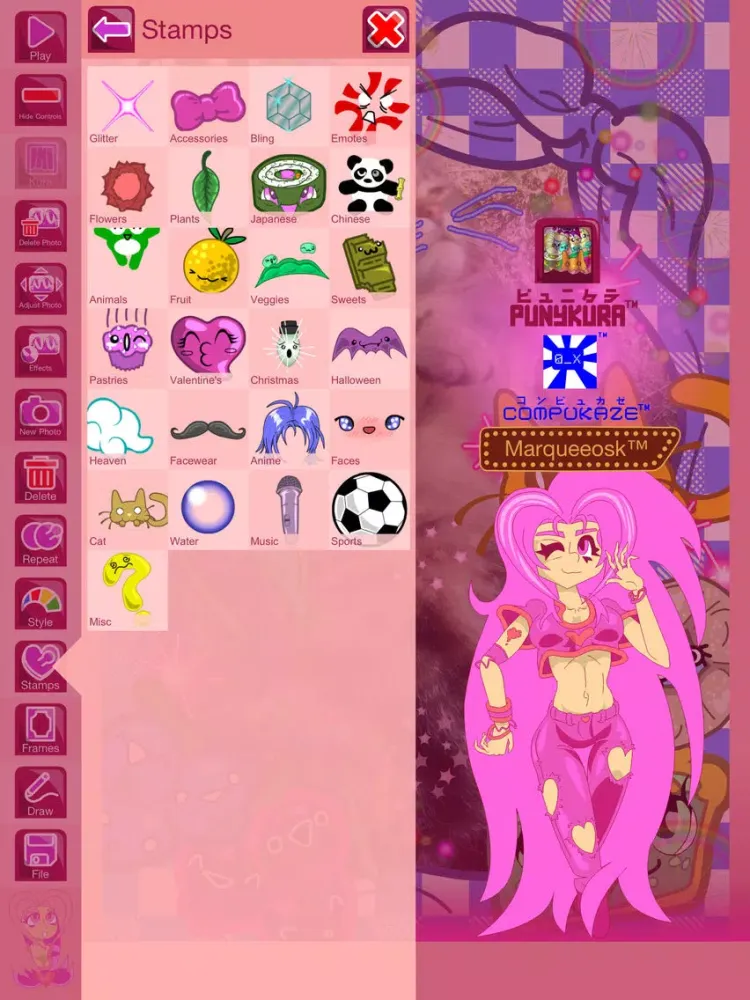 Punykura - kawaii purikura (cute Japanese photo sticker deco) & Animated GIF maker Lite iPad  Screenshots