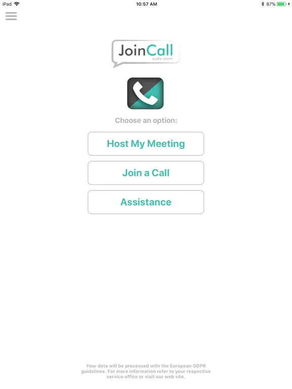 Ảnh chụp màn hình của JoinCall Audio Client iPad 