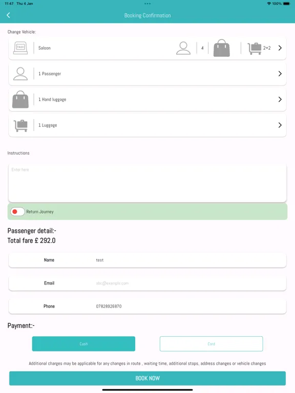 Freds private hire iPad Screenshots