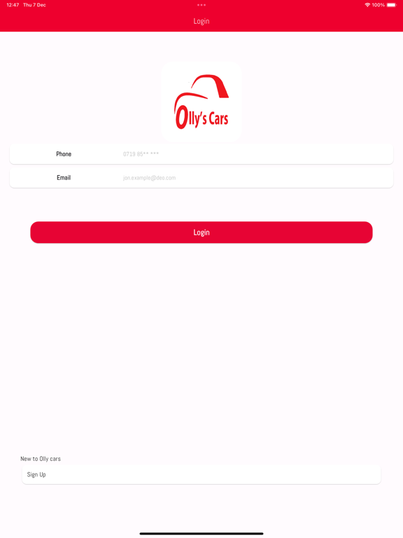 Tangkapan layar Ollys airport cars Ltd iPad 