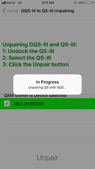 ComSonics GQSIII/QSIII Pairing Screenshots