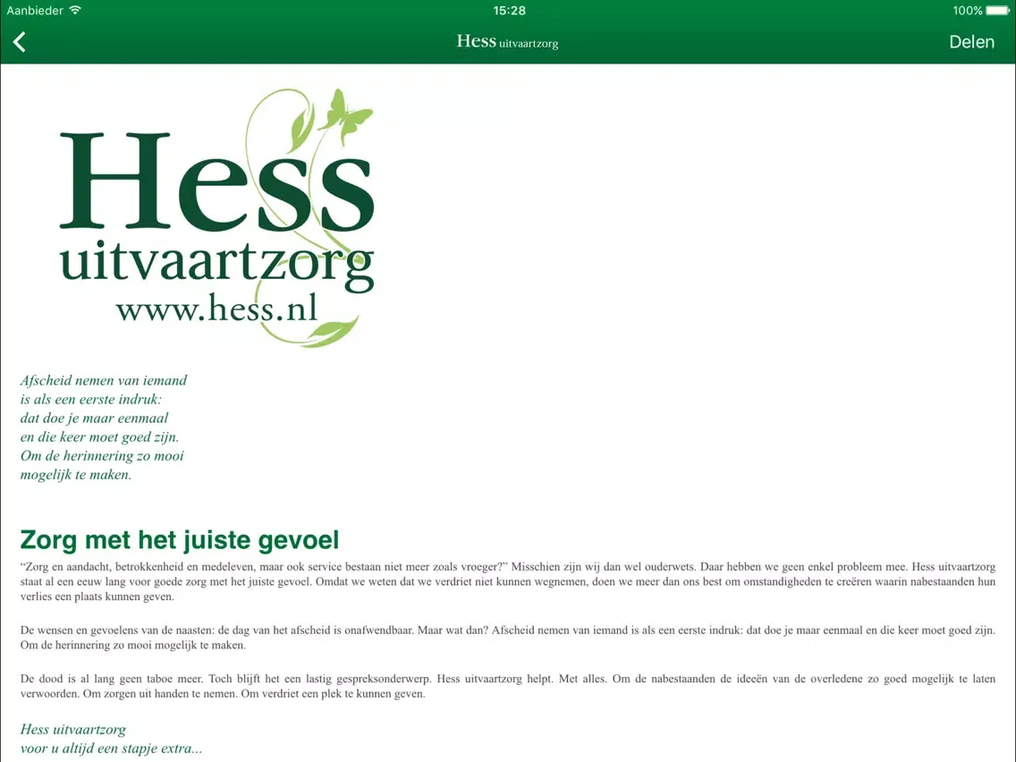 Hess Uitvaartzorg BV iPad  Ekran Görüntüleri