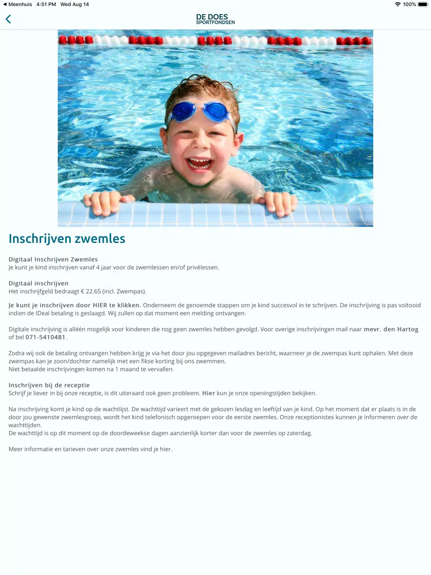 Sport/Recreatiecentrum De Does iPad 應用截圖